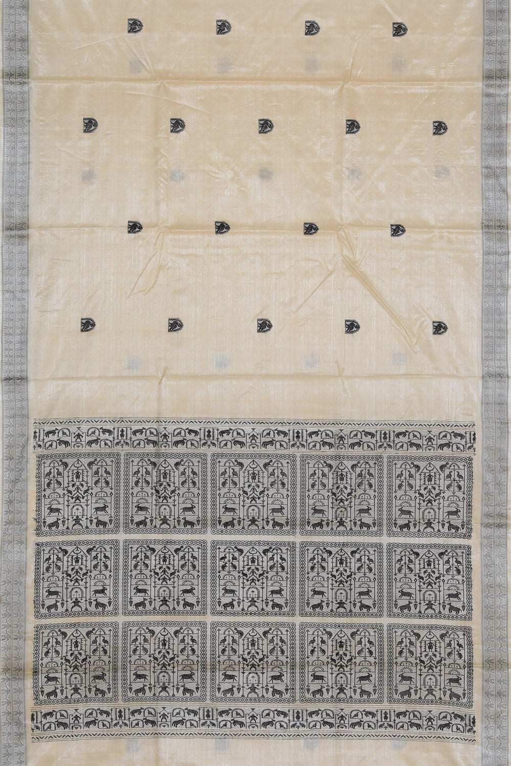 Image of Tussar Silk Off-White Saree